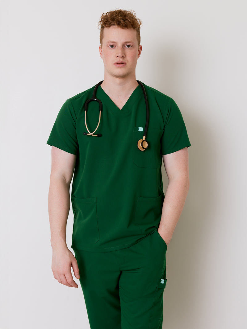 ZACK RE-GARDE™ - VERT EDEN - Three Pockets Men's Scrub Top - SILVADUR™||ZACK RE-GARDE™ - VERT EDEN - Haut Trois Poches - SILVADUR™