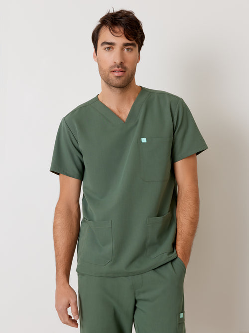 ZACK RE-GARDE™ - EUCALYPTUS - Three Pockets Men's Scrub Top - SILVADUR™||ZACK RE-GARDE™ - EUCALYPTUS - Haut Trois Poches - SILVADUR™