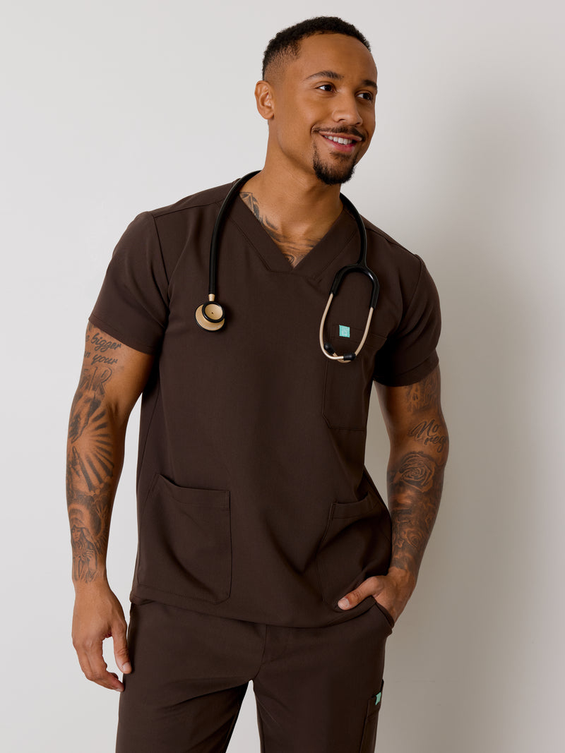 ZACK RE-GARDE™ - CHOCOLAT - Three Pockets Men's Scrub Top - SILVADUR™||ZACK RE-GARDE™ - CHOCOLAT - Haut Trois Poches - SILVADUR™