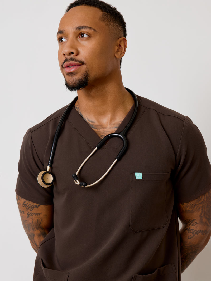 ZACK RE-GARDE™ - CHOCOLAT - Three Pockets Men's Scrub Top - SILVADUR™||ZACK RE-GARDE™ - CHOCOLAT - Haut Trois Poches - SILVADUR™