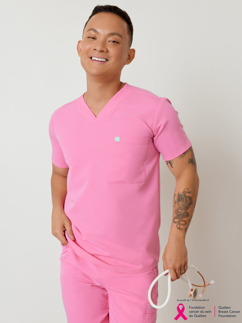 LOGAN RE-GARDE™ - ROSE BULLE - One Pocket Men's Scrub Top - SILVADUR™||LOGAN RE-GARDE™ - ROSE BULLE- Haut Une Poche - SILVADUR™