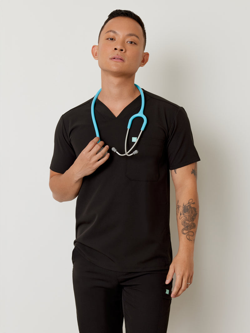 LOGAN RE-GARDE™ - NOIR - One Pocket Men's Scrub Top||LOGAN RE-GARDE™ - NOIR- Haut Une Poche