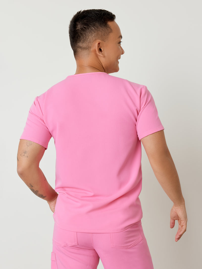 LOGAN RE-GARDE™ - ROSE BULLE - One Pocket Men's Scrub Top - SILVADUR™||LOGAN RE-GARDE™ - ROSE BULLE- Haut Une Poche - SILVADUR™