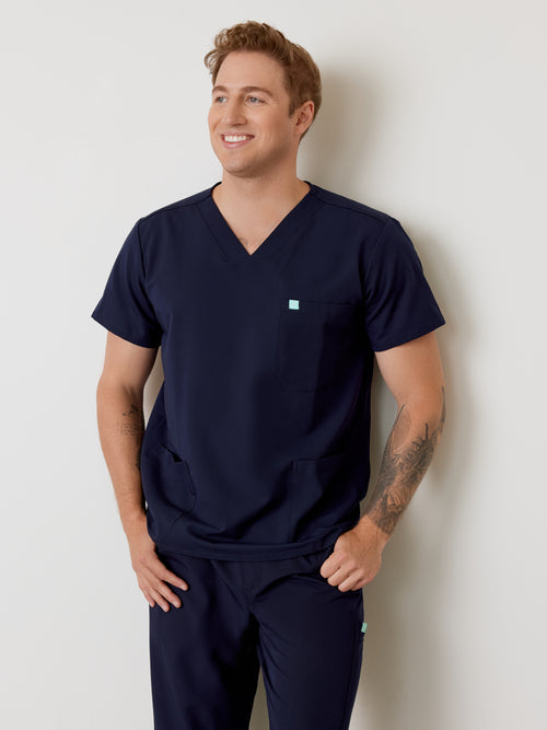 ZACK RE-GARDE™ - BLEU NAUTIQUE - Three Pockets Men's Scrub Top||ZACK RE-GARDE™ - BLEU NAUTIQUE - Haut Trois Poches