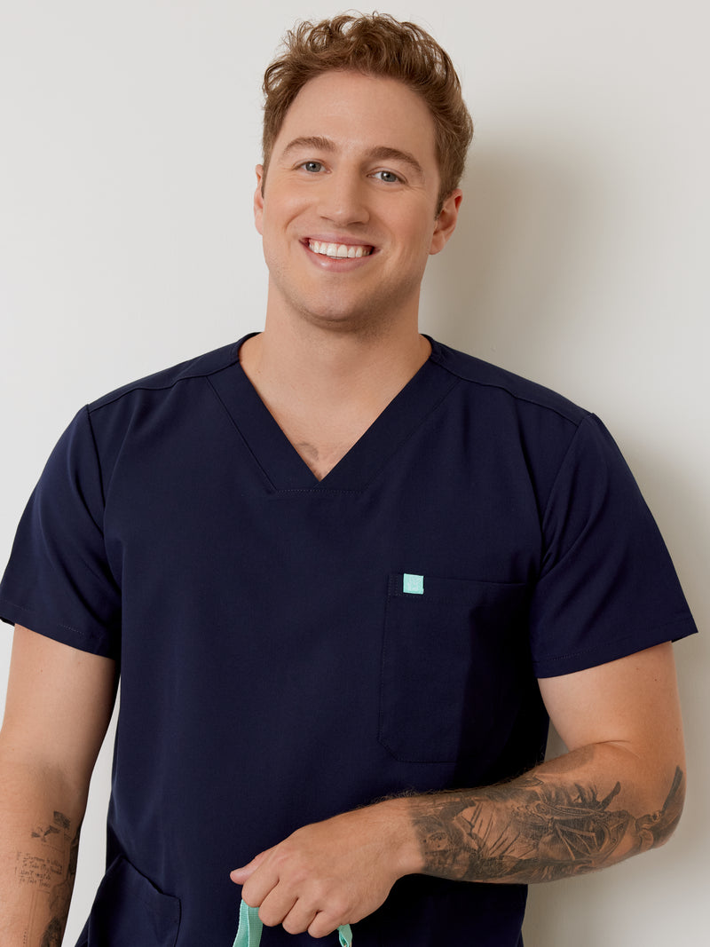 ZACK RE-GARDE™ - BLEU NAUTIQUE - Three Pockets Men's Scrub Top||ZACK RE-GARDE™ - BLEU NAUTIQUE - Haut Trois Poches