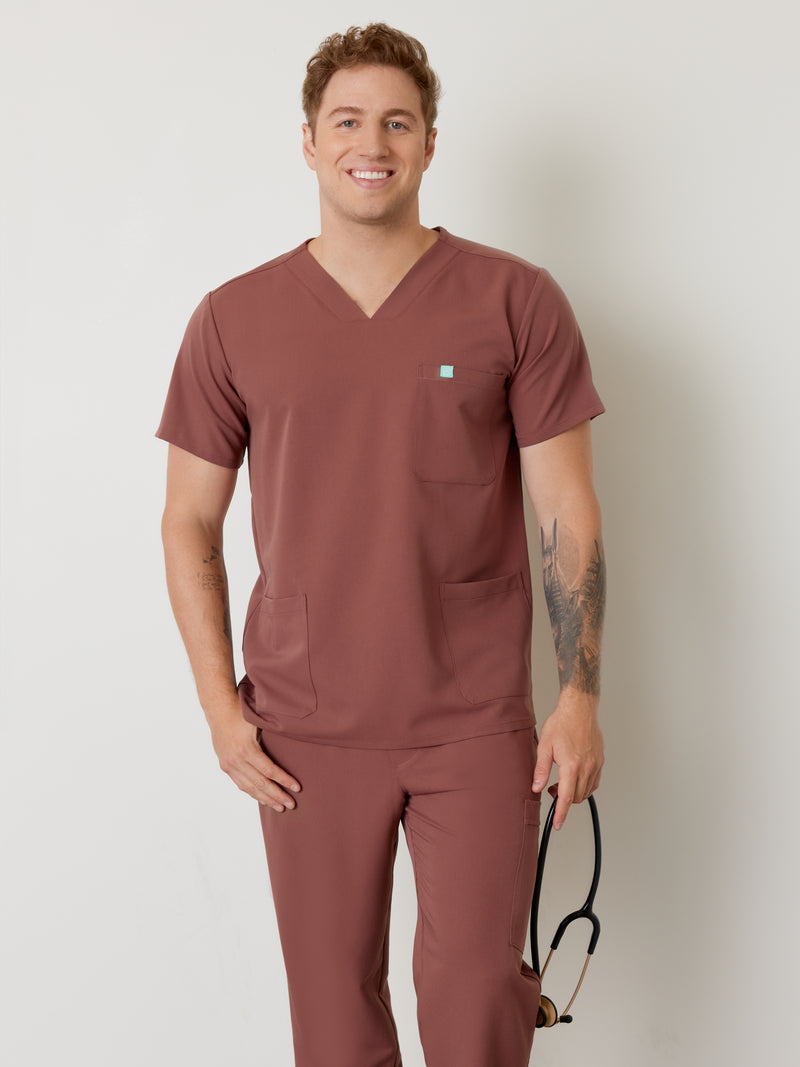 ZACK RE-GARDE™ - MARRON - Three Pockets Men's Scrub Top - SILVADUR™||ZACK RE-GARDE™ - MARRON - Haut Trois Poches - SILVADUR™