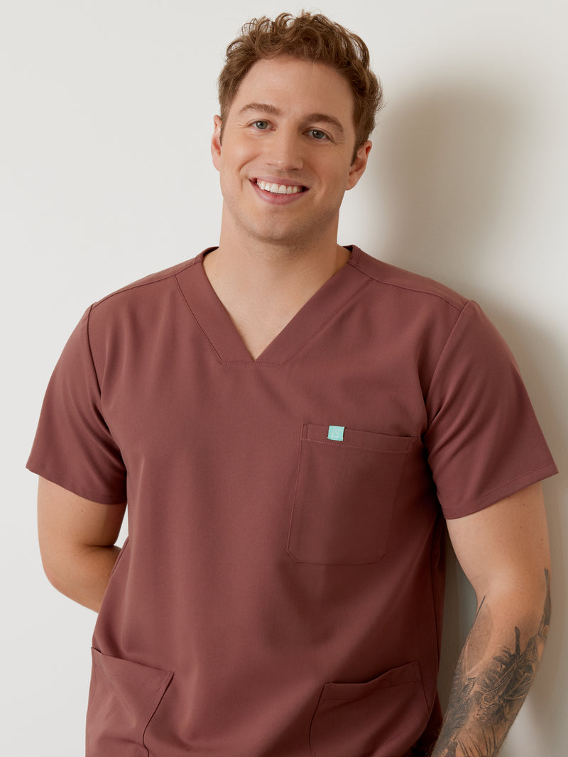 ZACK RE-GARDE™ - MARRON - Three Pockets Men's Scrub Top - SILVADUR™||ZACK RE-GARDE™ - MARRON - Haut Trois Poches - SILVADUR™