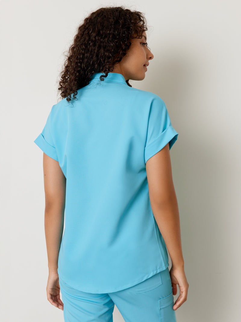 CHARLIE RE-GARDE™ - RETRO BLEU - Mandarine Collar Scrub Top||CHARLIE RE-GARDE™ - RETRO BLEU - Haut Col Mao