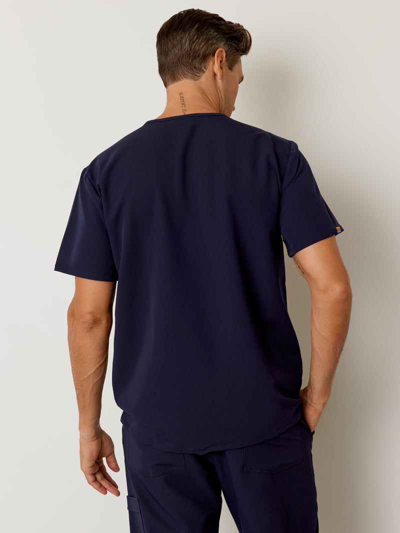 ZACK RE-GARDE™ - RETRO BLEU NAUTIQUE - Three Pockets Men's Scrub Top||ZACK RE-GARDE™ - RETRO BLEU NAUTIQUE - Haut Trois Poches