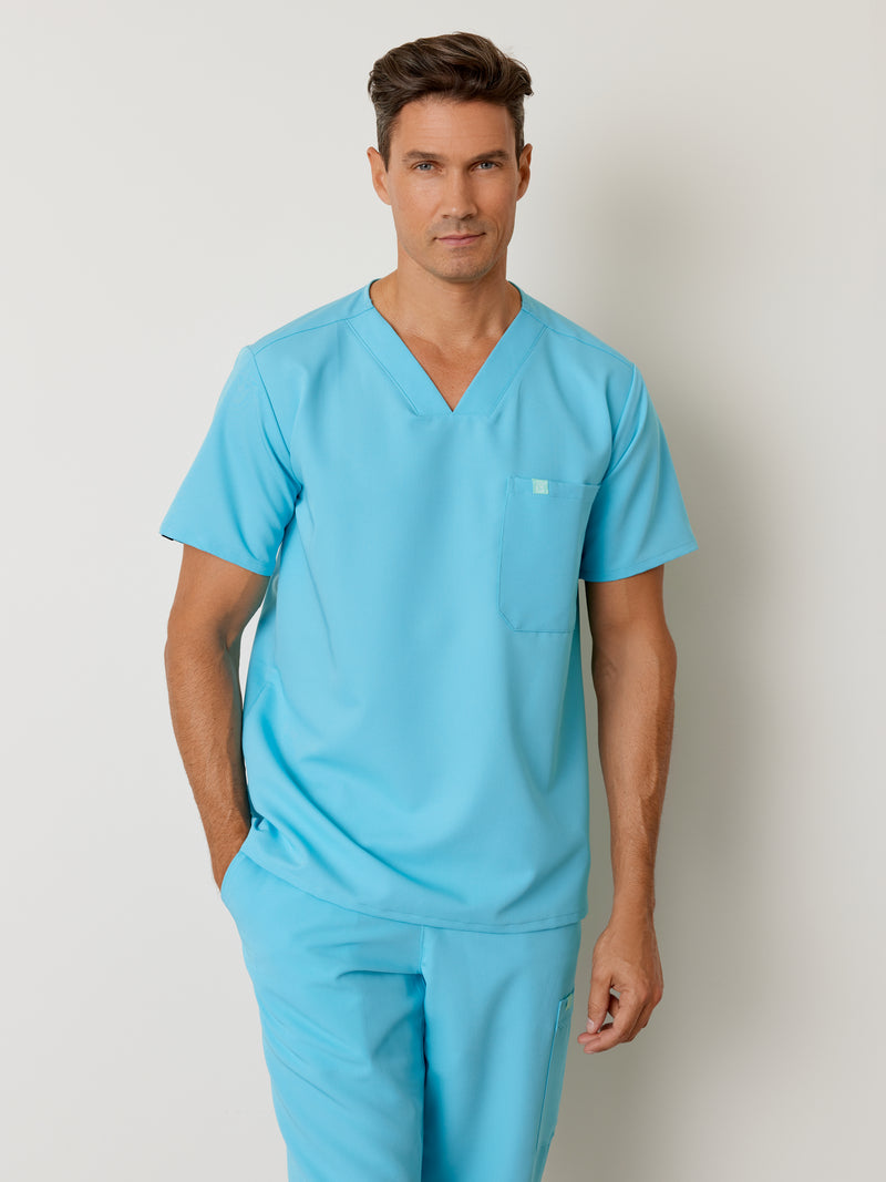 LOGAN RE-GARDE™ - RETRO BLEU - One Pocket Men's Scrub Top||LOGAN RE-GARDE™ - RETRO BLEU- Haut Une Poche