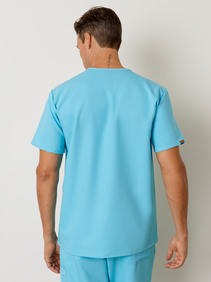 LOGAN RE-GARDE™ - RETRO BLEU - One Pocket Men's Scrub Top||LOGAN RE-GARDE™ - RETRO BLEU- Haut Une Poche