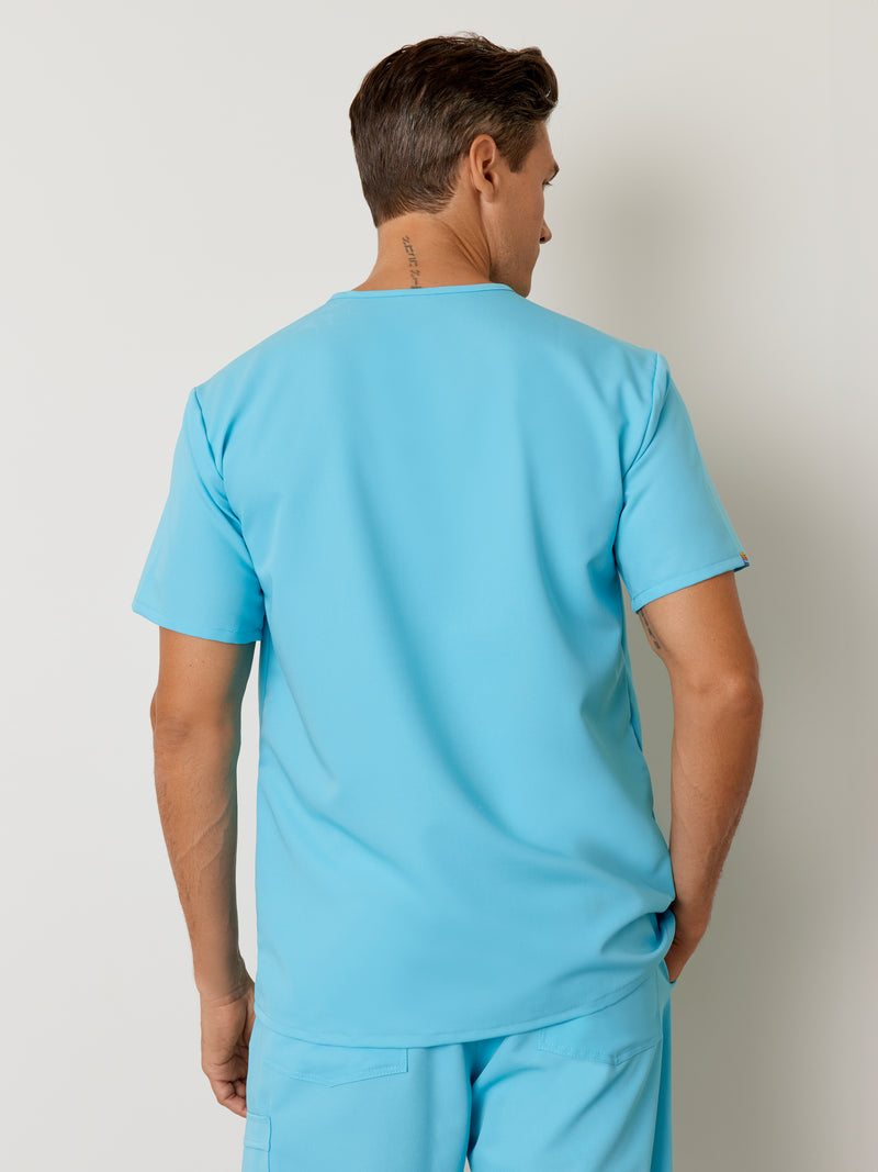 ZACK RE-GARDE™ - RETRO BLEU - Three Pockets Men's Scrub Top||ZACK RE-GARDE™ - RETRO BLEU - Haut Trois Poches