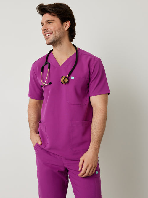 ZACK RE-GARDE™ - POURPRE - Three Pockets Men's Scrub Top - SILVADUR™||ZACK RE-GARDE™ - POURPRE - Haut Trois Poches - SILVADUR™