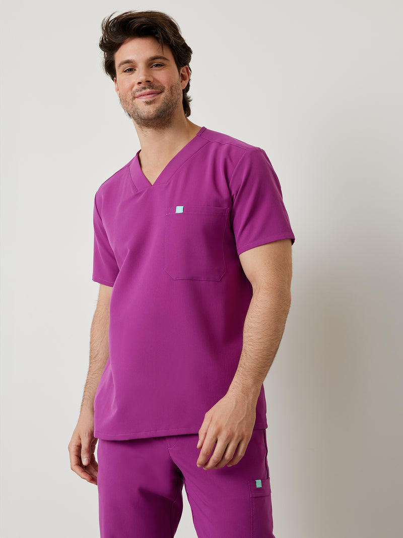 LOGAN RE-GARDE™ - POURPRE - One Pocket Men's Scrub Top - SILVADUR™ - FINAL SALE||LOGAN RE-GARDE™ - POURPRE- Haut Une Poche - SILVADUR™ - VENTE FINALE